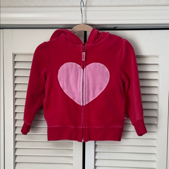 GAP Other - GAP Kids Sz 4 Pink Heart Red velour Hoodie full zipper pockets Valentines Day